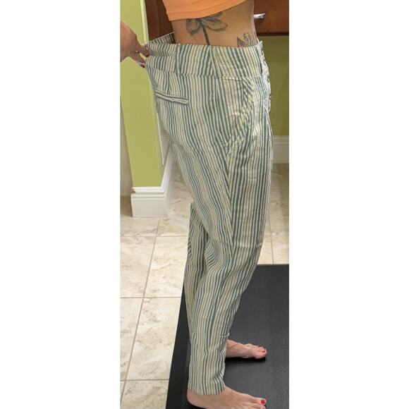 Free People size 6 cream stripe teal pants 100% cotton button fly ($128 retail) - Picture 3 of 6